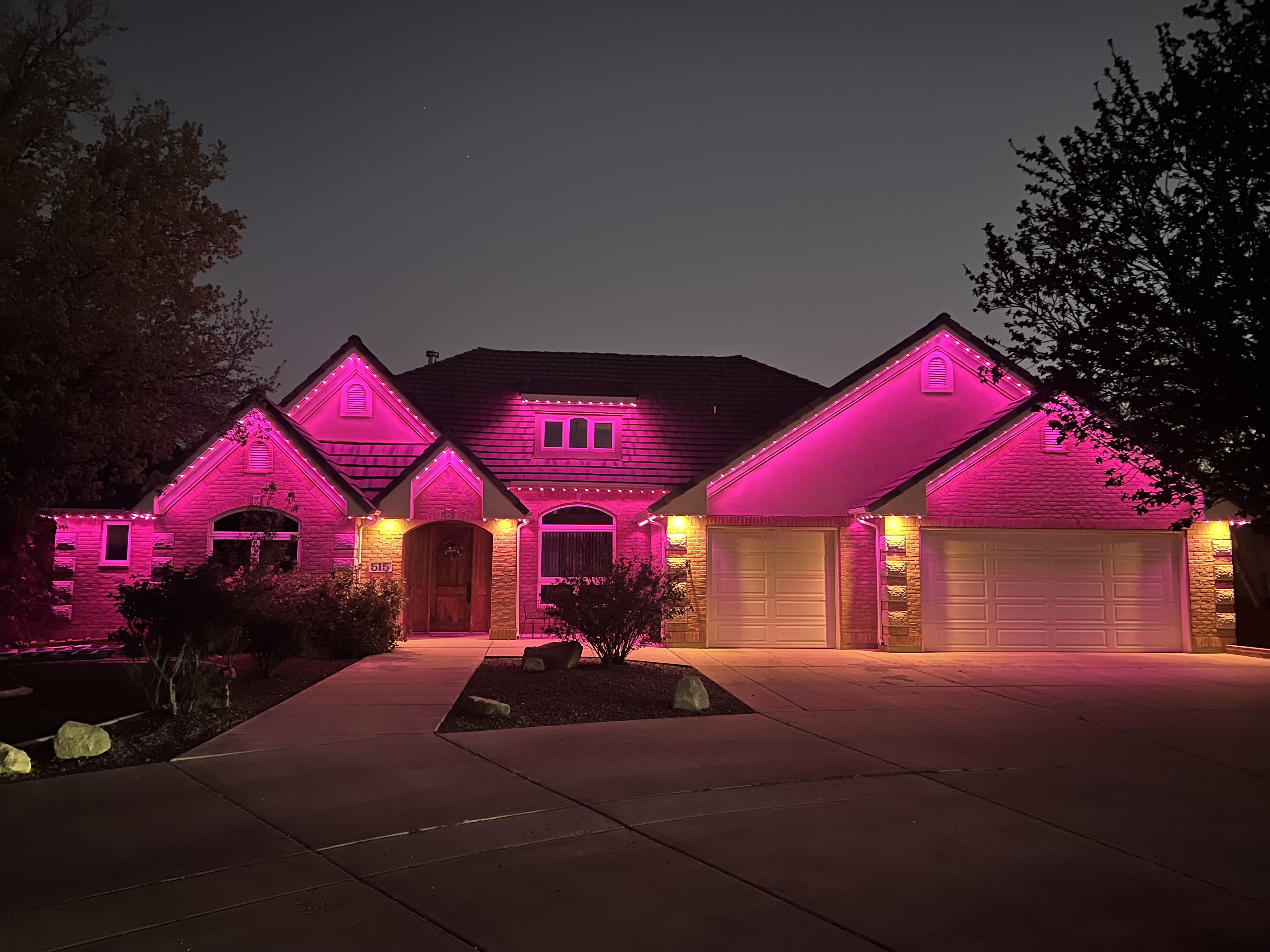 Holiday-themed lighting with red and green colors