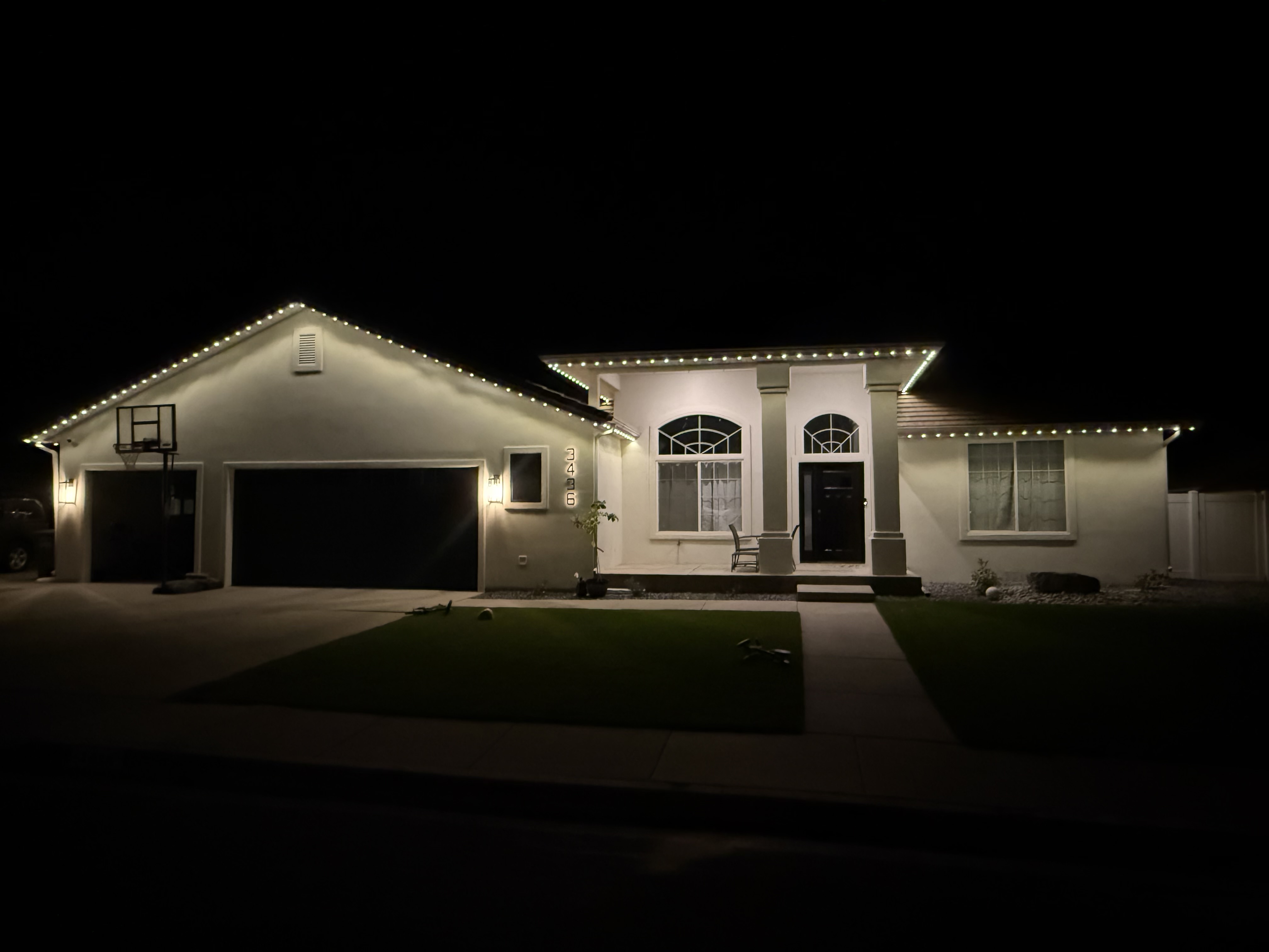 Energy-efficient LED lights on home exterior